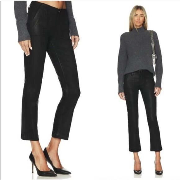 PAIGE Denim - PAIGE Women’s 33 Mayslie Straight Ankle Crop Black Fog Luxe Coating Jeans New